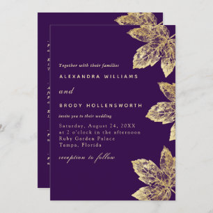 Invitation Feuille Rustique Violet Et Or Tout En Un Mariage