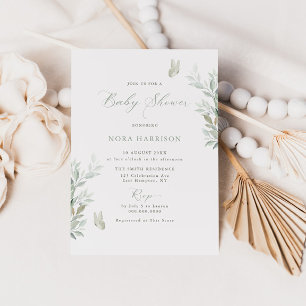 Invitation Feuille Sage Papillons Baby shower