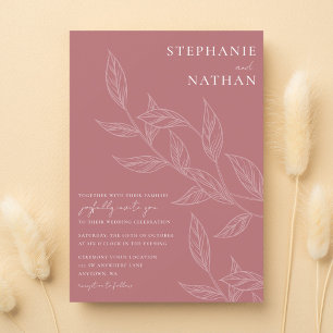 Invitation Feuille simple moderne Dusty Rose Mariage