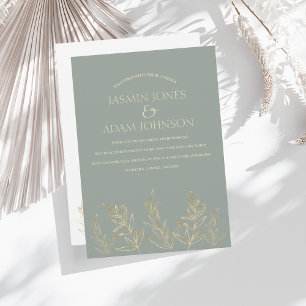 Invitation Feuille simple Sage vert et or Mariage