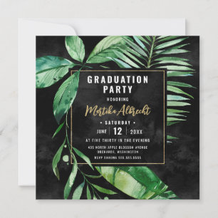 Invitation Feuille topique   Vert et noir   Diplôme photo