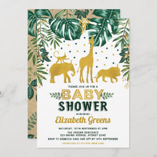 Invitation Feuille tropical de baby shower d'animaux de