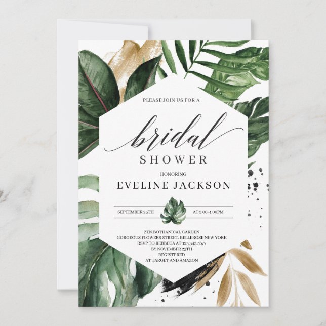 Invitation Feuille tropicale à la douche nuptiale (Devant)