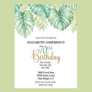 Invitation Feuille Tropicale Aquarelle 70e Anniversaire