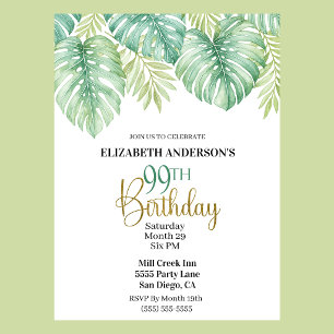 Invitation Feuille tropicale aquarelle 99e anniversaire