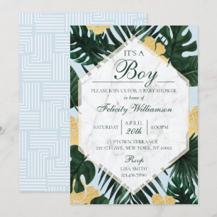 Invitation Feuille tropicale Marbre bleu Baby shower Invitati