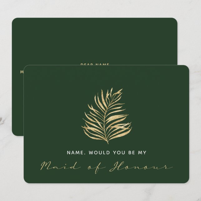 Invitation Feuille verte, Seras-tu ma demoiselle d'honneur (Devant / Derrière)