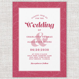 Invitation Feuilles Abstraits modernes   Blanc rouge magenta