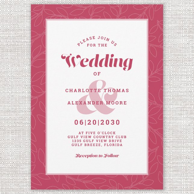 Invitation Feuilles Abstraits modernes | Blanc rouge magenta (Créateur téléchargé)