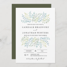 Feuilles aquarelle en Mariage teintes vertes