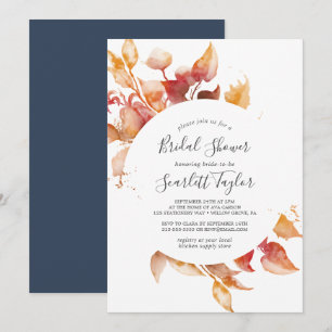 Invitation Feuilles automnales   Fête des mariées blanche et 