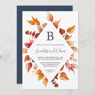 Invitation Feuilles automnales   Mariage diamant blanc et bor