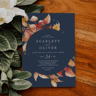 Invitation Feuilles automnales Navy Blue & Burgundy Mariage