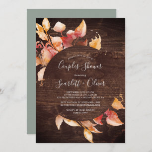 Invitation Feuilles automnales   Rustic Brown Bois Couples Do