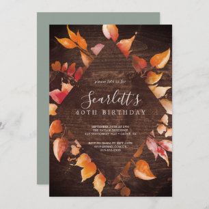 Invitation Feuilles automnales   Rustic Brown Wood 40e annive