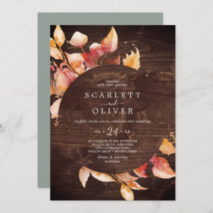 Invitation Feuilles automnales   Rustique Brown bois Mariage 