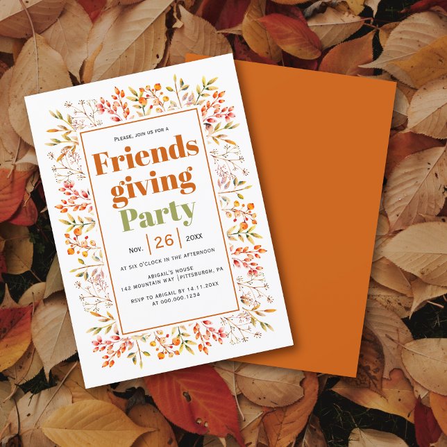 Invitation Feuilles, baies brûlées orange Friendsgiving Party (Créateur téléchargé)