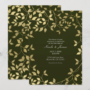 Invitation Feuilles botaniques en feuille de faux or vert et 