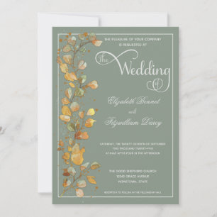 Invitation Feuilles botaniques Jade Photo Monogramme Mariage 