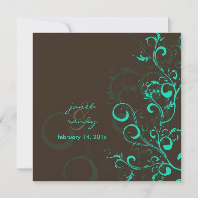 Invitation feuilles/chocolat/turquoise (Devant)