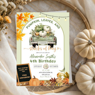 Invitation Feuilles Citrouille verts et piles de foin