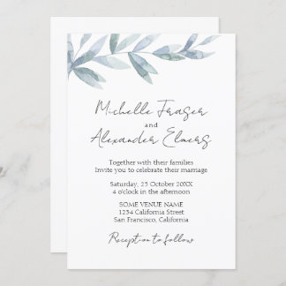 Invitation Feuilles d'aquarelle simple mariage classique élég