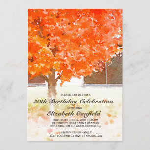 Invitation Feuilles d'automne aquarelle Fête d'anniversaire