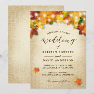 Invitation Feuilles d'automne Burlap Twinkle Mariage de autom