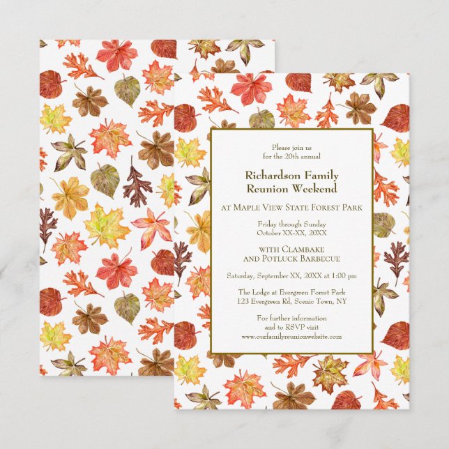 Invitation Feuilles d'automne Camping Famille Réunion Jambore (Devant / Derrière)