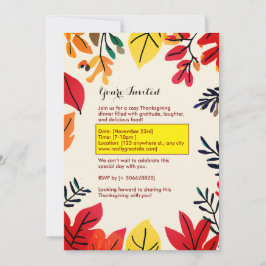 Invitation Feuilles d'automne colorées Thanksgiving