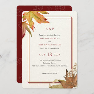 Invitation Feuilles d'automne d'aquarelle moderne, Mariage de