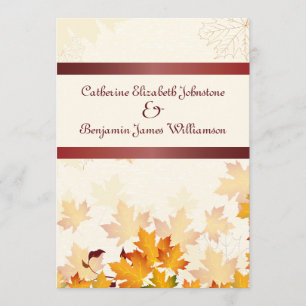 Invitation Feuilles d'automne dorées avec Mariage rouge