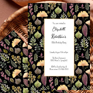 Invitation Feuilles d'automne et fougères sur fond noir pour