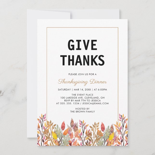 Invitation Feuilles d'automne et or Thanksgiving Friendsgivin (Devant)