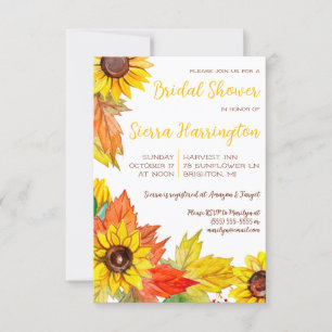 Invitation Feuilles d'automne et tournesols, Fête des mariées