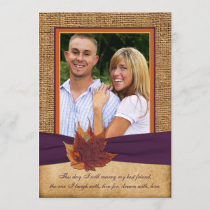 Invitation Feuilles d'automne, FAUX Burlap PHOTO Wedding Invi