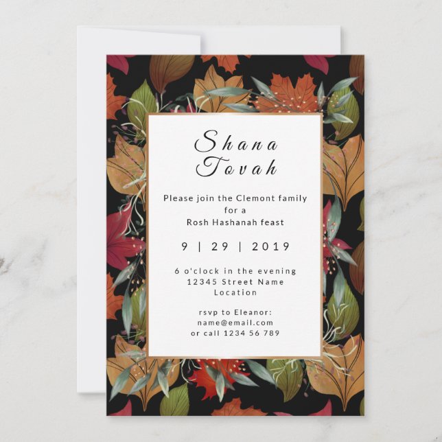 Invitation Feuilles d'automne Fête du Nouvel An juif (Devant)