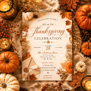 Invitation Feuilles d'automne Floral Citrouilles Orange Thank