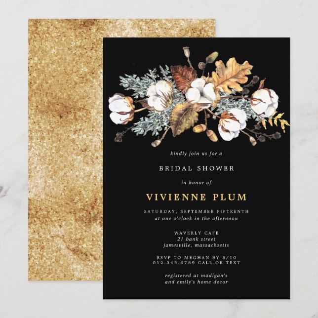 Invitation Feuilles d'automne florales blanches Fête des mari (Devant / Derrière)