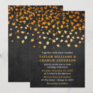 Invitation Feuilles d'automne Grunge Gold et Mariage noir