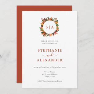 Invitation Feuilles d'automne Mariage Monogramme