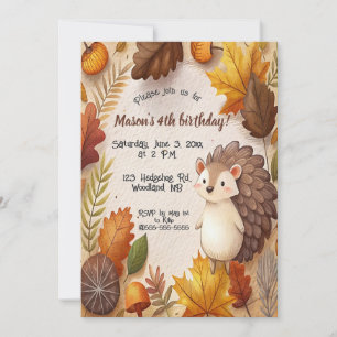 Invitation Feuilles d'automne modifiables et Hérisson Anniver