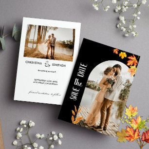 Invitation Feuilles d'Automne Noires Classiques 2 Photo  Enre