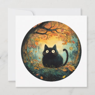 Invitation Feuilles d'automne pelucheuse automne chat noir da