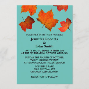 Invitation Feuilles de automne rustique Brûlé orange Turquois
