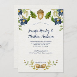Invitation Feuilles de chêne Floral bleu Acorns Mariage |