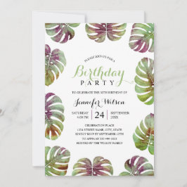 Invitation Feuilles de couleur d'eau tropicale de la fête du 