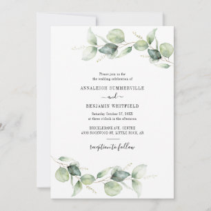 Invitation Feuilles de eucalyptus élégantes pour mariage rust