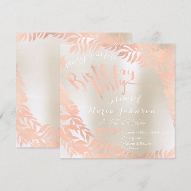 Invitation Feuilles de fête d'anniversaire Wreath ivoire Pear (Devant / Derrière)