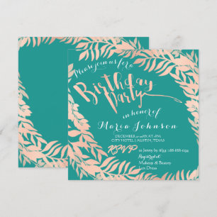 Invitation Feuilles de fête d'anniversaire Wreath Mint Rose T